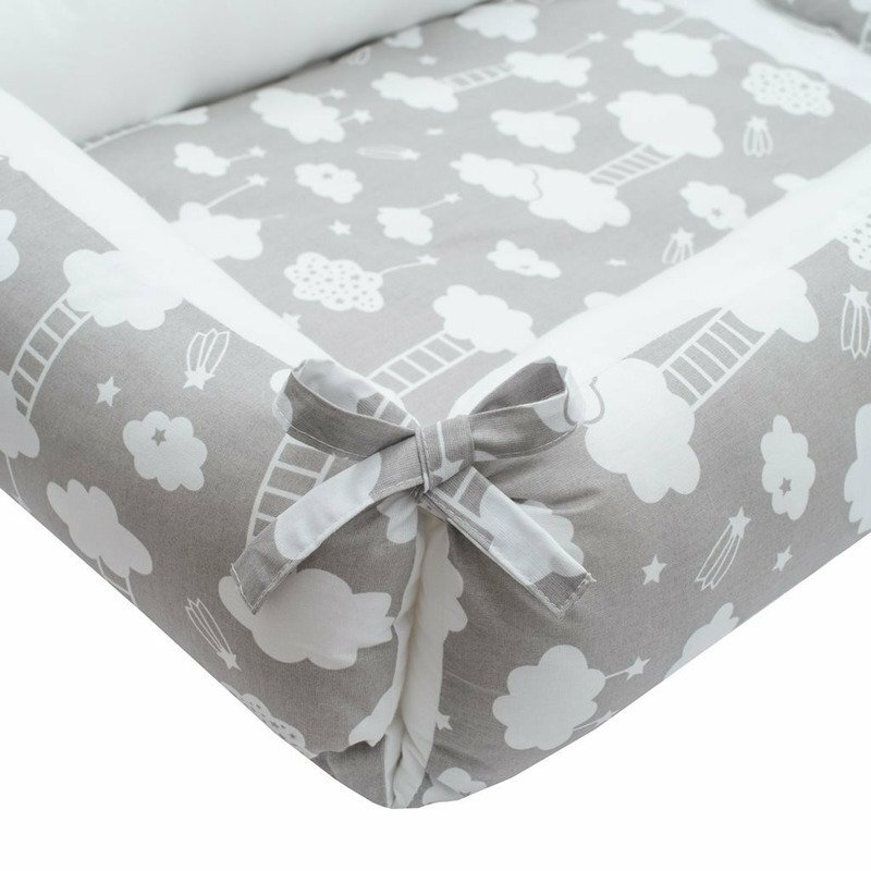 New Baby Set 3 piese baby nest cu paturica si pernuta cu urechi Cloud grey