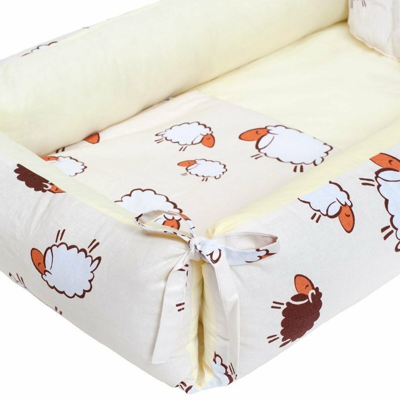 New Baby Set 3 piese baby nest cu paturica si pernuta cu urechi Sheep beige
