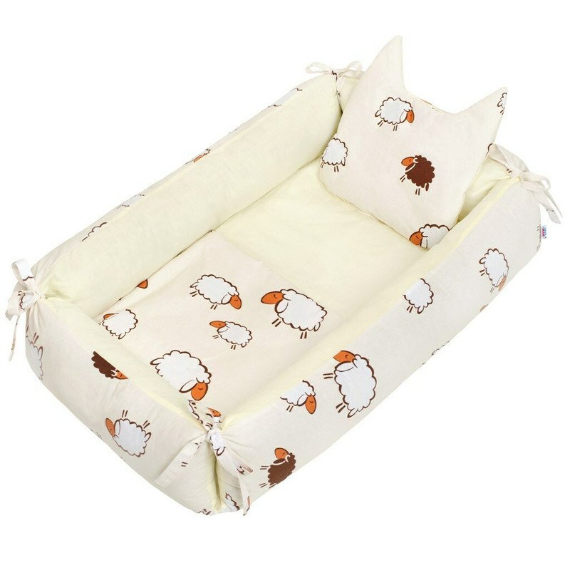 New Baby Set 3 piese baby nest cu paturica si pernuta cu urechi Sheep beige