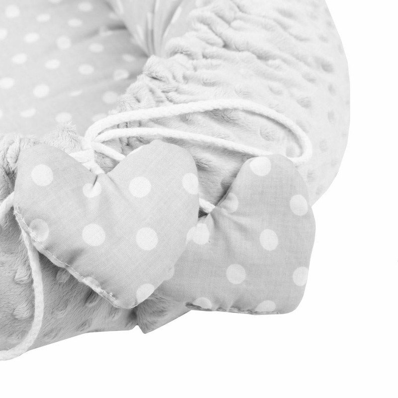 New Baby Set 3 piese Luxury Baby Nest cu doua fete cu paturica si pernuta in forma de inima Minky Heart Grey
