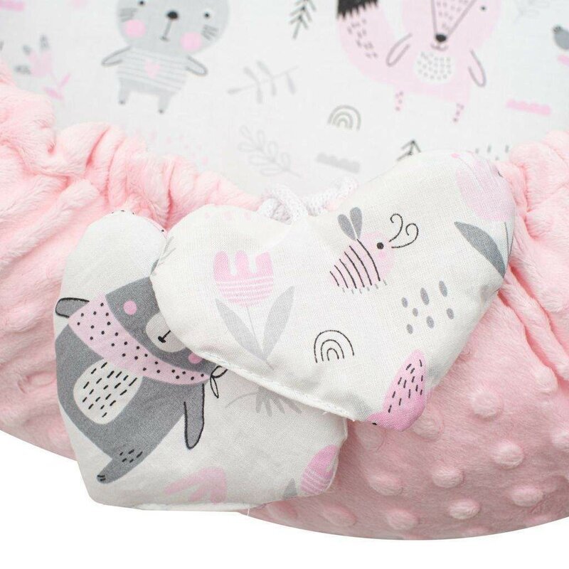 New Baby Set 3 piese Luxury Baby Nest cu paturica si pernuta in forma de inima Minky Bears Pink