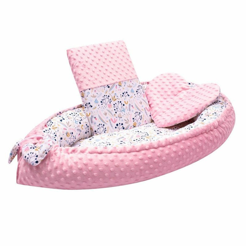 New Baby Set 3 piese Luxury Baby Nest cu paturica si pernuta in forma de inima Minky Cranberries