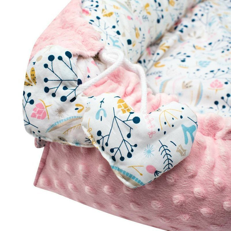 New Baby Set 3 piese Luxury Baby Nest cu paturica si pernuta in forma de inima Minky Cranberries