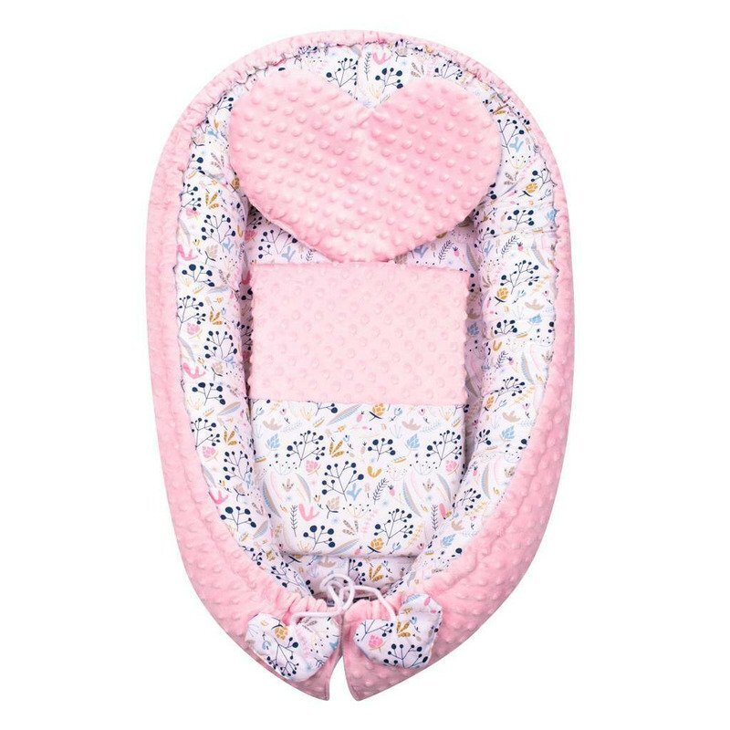 New Baby Set 3 piese Luxury Baby Nest cu paturica si pernuta in forma de inima Minky Cranberries