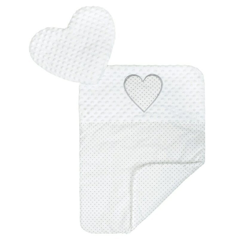 New Baby Set 3 piese Luxury Baby Nest cu paturica si pernuta in forma de inima Minky Heart White