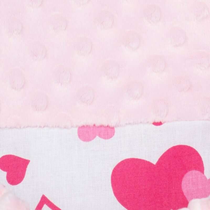 New Baby Set 3 piese Luxury Baby Nest cu paturica si pernuta in forma de inima Minky Hearts Pink