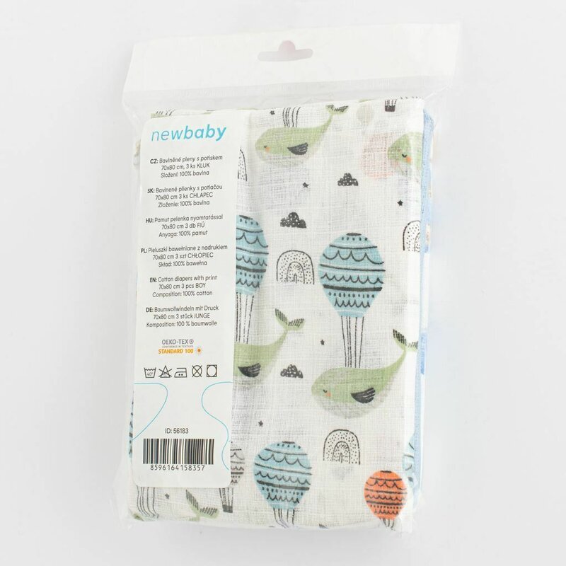 New Baby Set 3 scutece multifunctionale din bumbac 70x80 cm multicolor boy