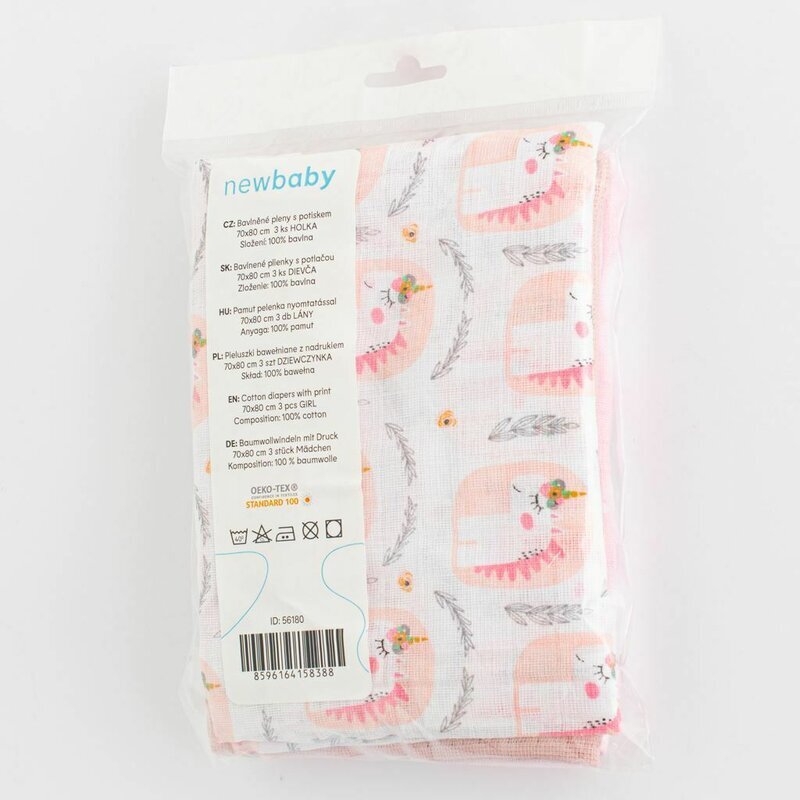New Baby Set 3 scutece multifunctionale din bumbac 70x80 cm multicolor girl