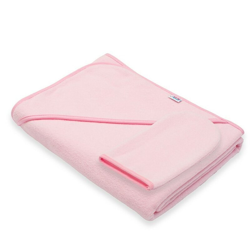 New Baby Set prosop cu gluga si manusa baie 100 x 100 cm basic pink