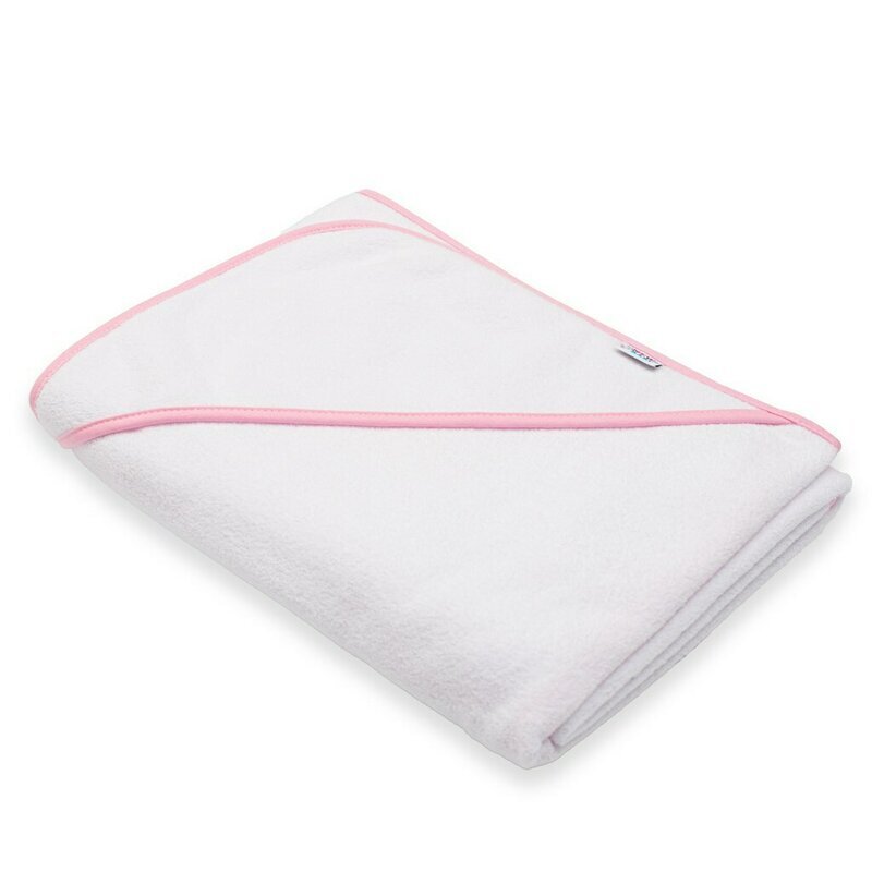 New Baby Set prosop cu gluga si manusa baie 100 x 100 cm basic white-pink