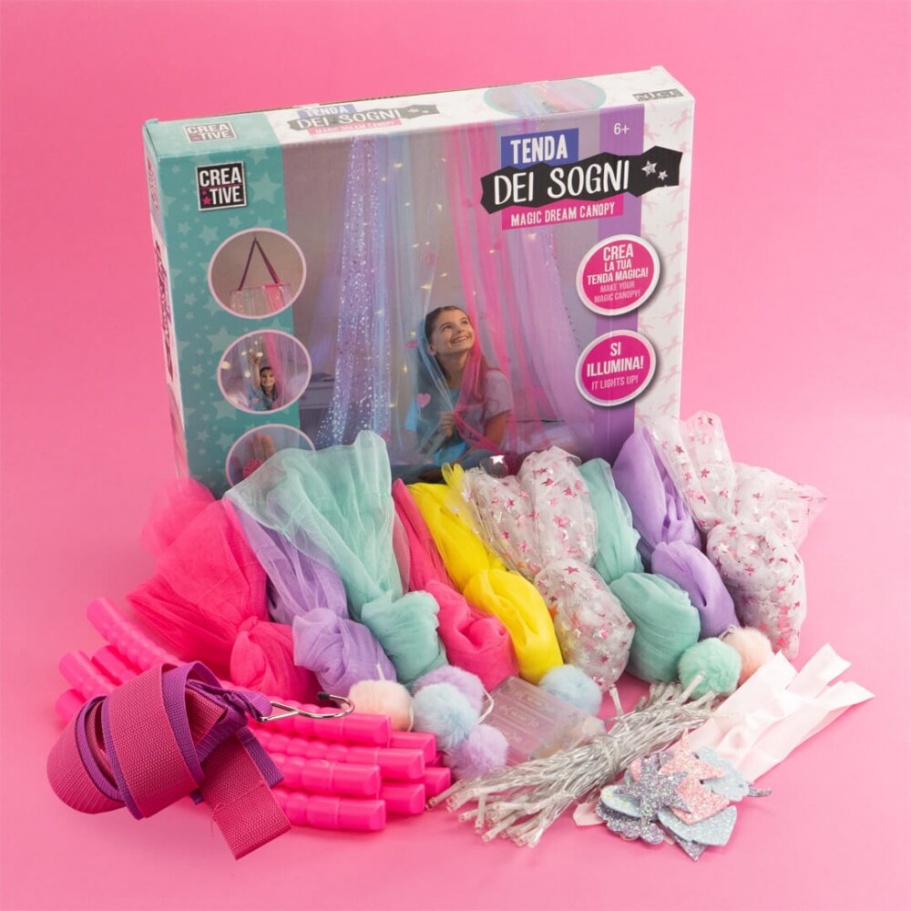 Nice Baldachin pentru copii Girabrilla Tenda dei Sogni cu lumini LED si tulle colorat