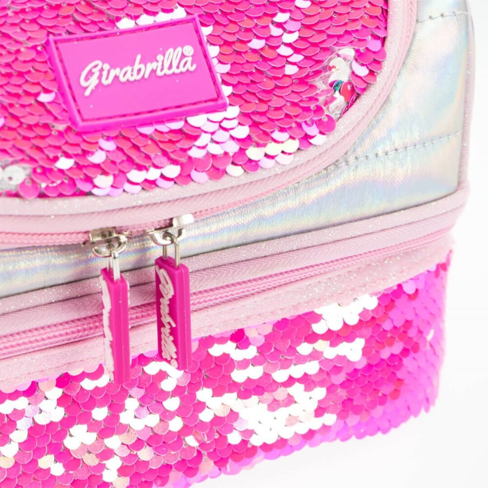 Nice Cutie termica matlasata cu paiete reversibile si interior impermeabil Lunch box Girabrilla Pink Fluo