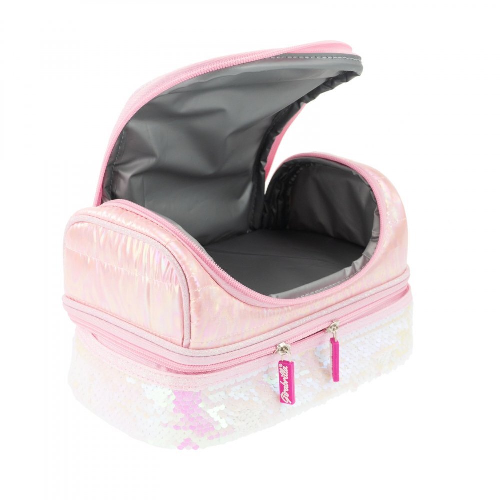 Nice Cutie termica matlasata cu paiete reversibile si interior impermeabil Lunch box Girabrilla White