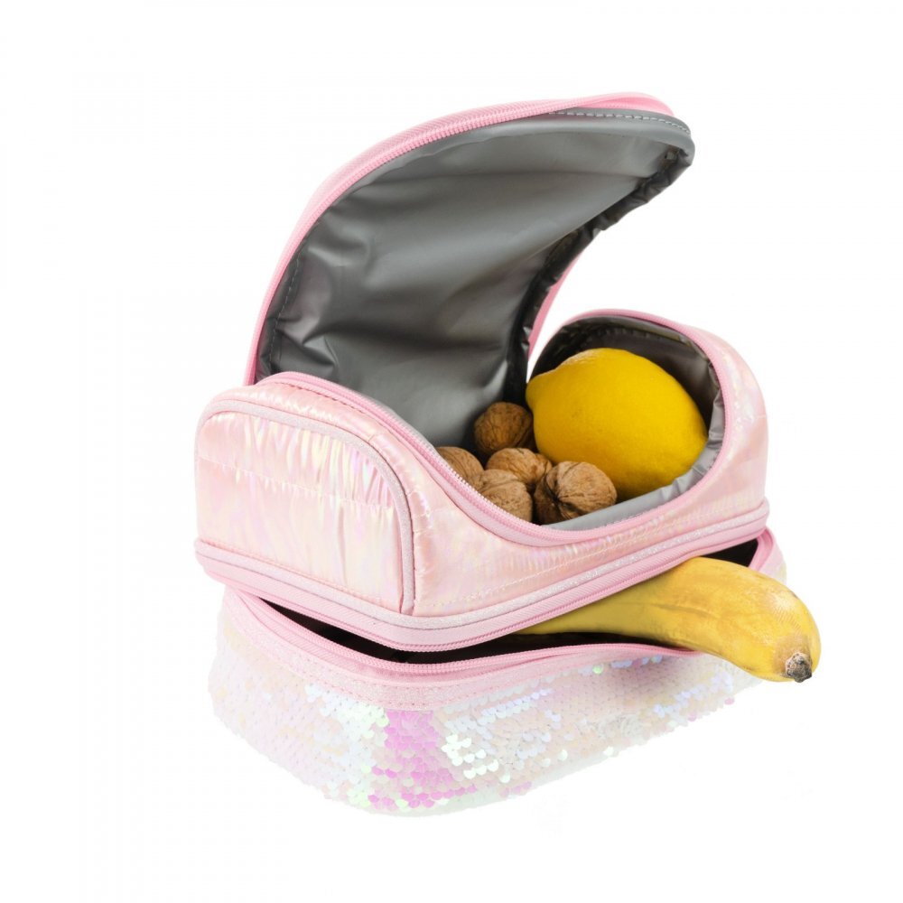Nice Cutie termica matlasata cu paiete reversibile si interior impermeabil Lunch box Girabrilla White