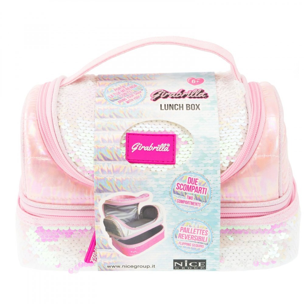 Nice Cutie termica matlasata cu paiete reversibile si interior impermeabil Lunch box Girabrilla White