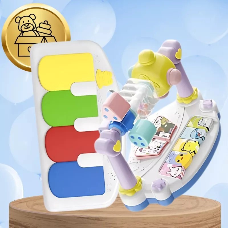 NICEkids Balansoar pentru copii pliabil cu roti si pian detasabil 3 nivele de inclinare tavita detasabila Jucarii interactive atasate 40 x 68 x 67 cm Grey