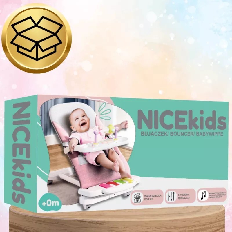 NICEkids Balansoar pentru copii pliabil cu roti si pian detasabil 3 nivele de inclinare tavita detasabila Jucarii interactive atasate 40 x 68 x 67 cm Pink
