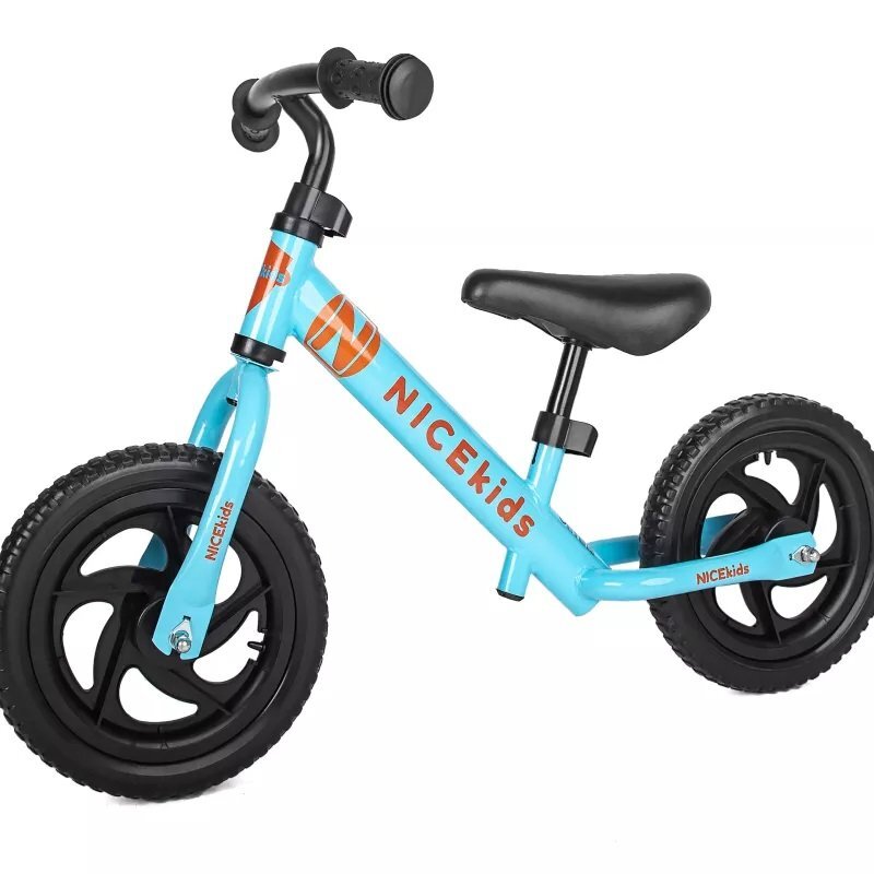 NICEkids Bicicleta copii fara pedale Nice Kids Blue 12 inch roti din spuma eva greutate redusa scaun si ghidon reglabile pe inaltime roti cu rulmenti