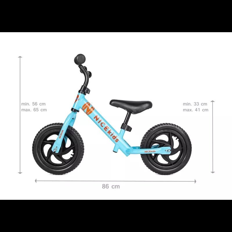 NICEkids Bicicleta copii fara pedale Nice Kids Blue 12 inch roti din spuma eva greutate redusa scaun si ghidon reglabile pe inaltime roti cu rulmenti
