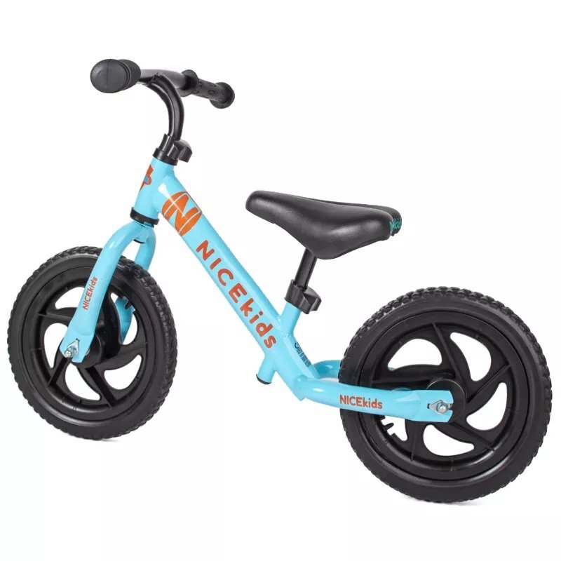 NICEkids Bicicleta copii fara pedale Nice Kids Blue 12 inch roti din spuma eva greutate redusa scaun si ghidon reglabile pe inaltime roti cu rulmenti