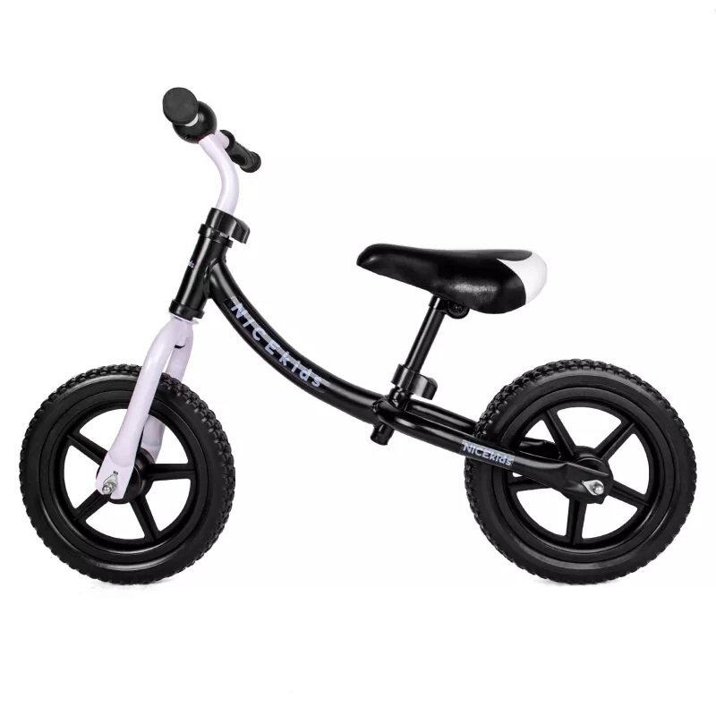 NICEkids Bicicleta copii fara pedale Nice Kids White Black 12 inch roti din spuma eva greutate redusa scaun si ghidon reglabile pe inaltime roti cu rulmenti