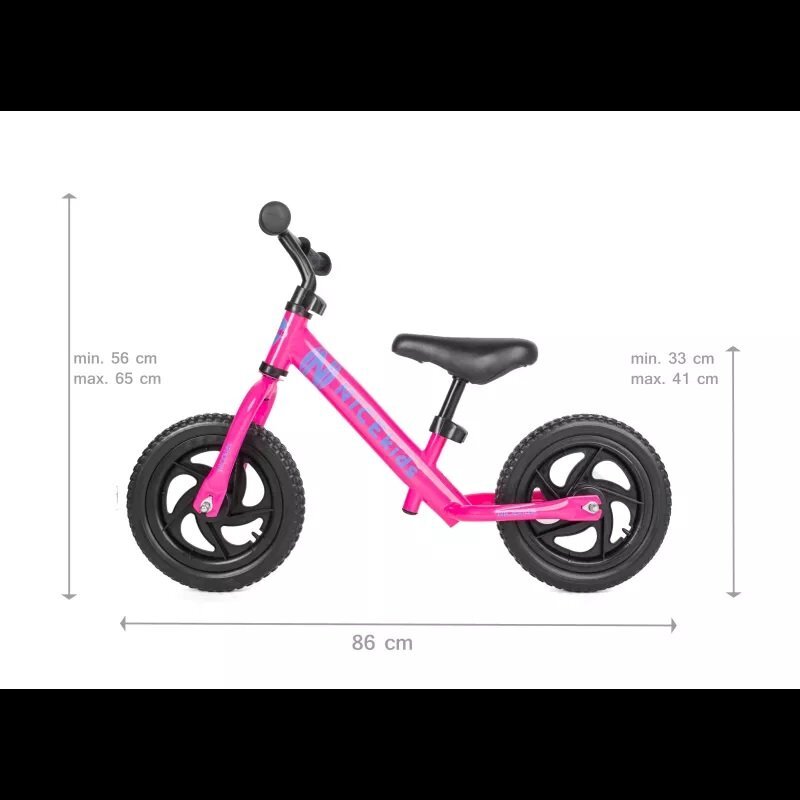 NICEkids Bicicleta fara pedale Nice Kids Pink 12 inch roti din spuma eva greutate redusa scaun si ghidon reglabile pe inaltime roti cu rulmenti