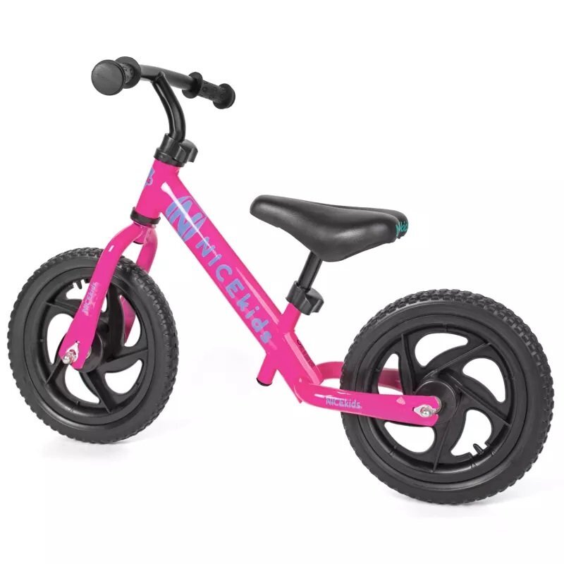NICEkids Bicicleta fara pedale Nice Kids Pink 12 inch roti din spuma eva greutate redusa scaun si ghidon reglabile pe inaltime roti cu rulmenti