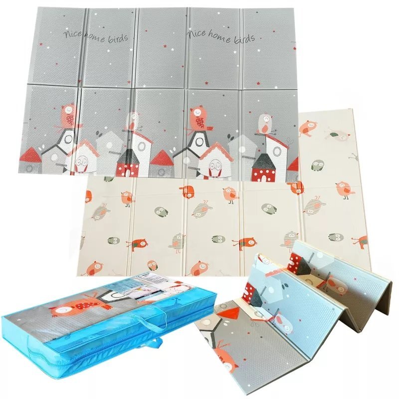 NICEkids Covor pentru copii 150 x 200 cm pliabil cu doua fete din spuma XPE structura antiderapanta Home Birds