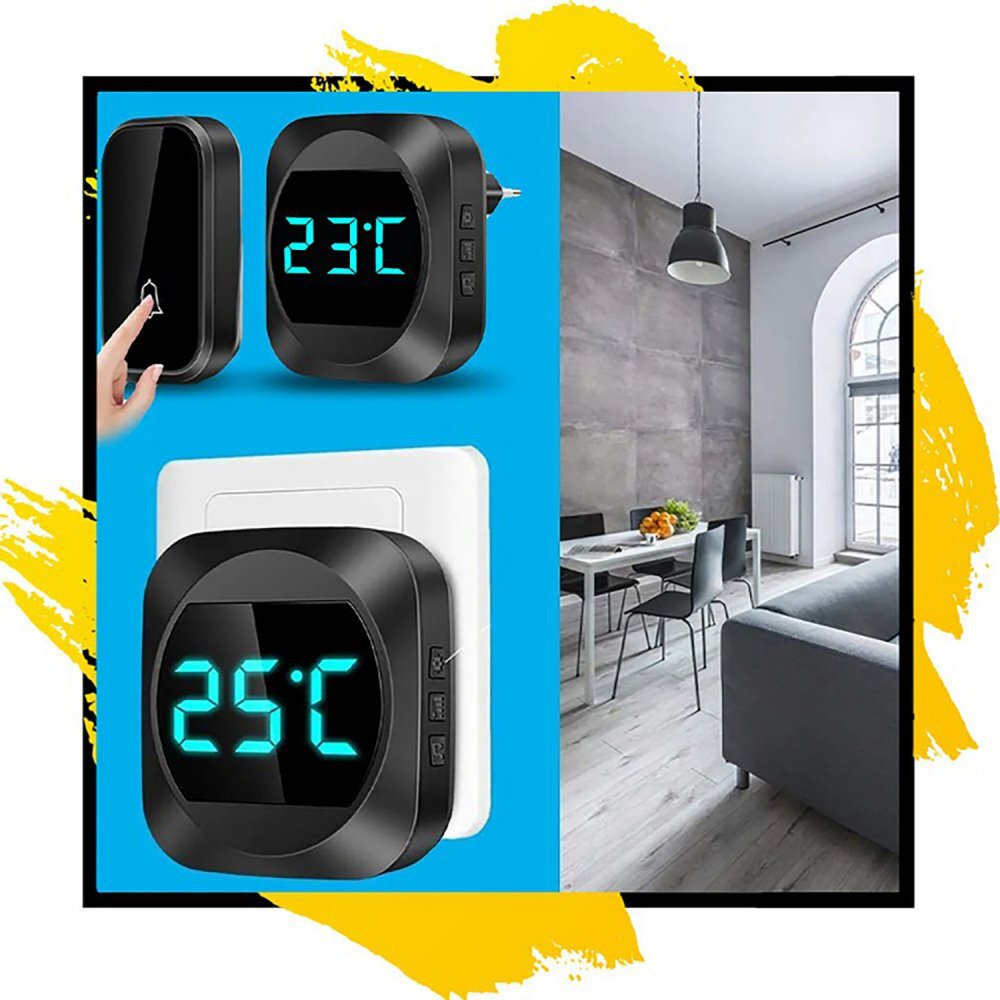 NICEkids Sonerie Wireless cu Termometru raza actiune 200m Negru