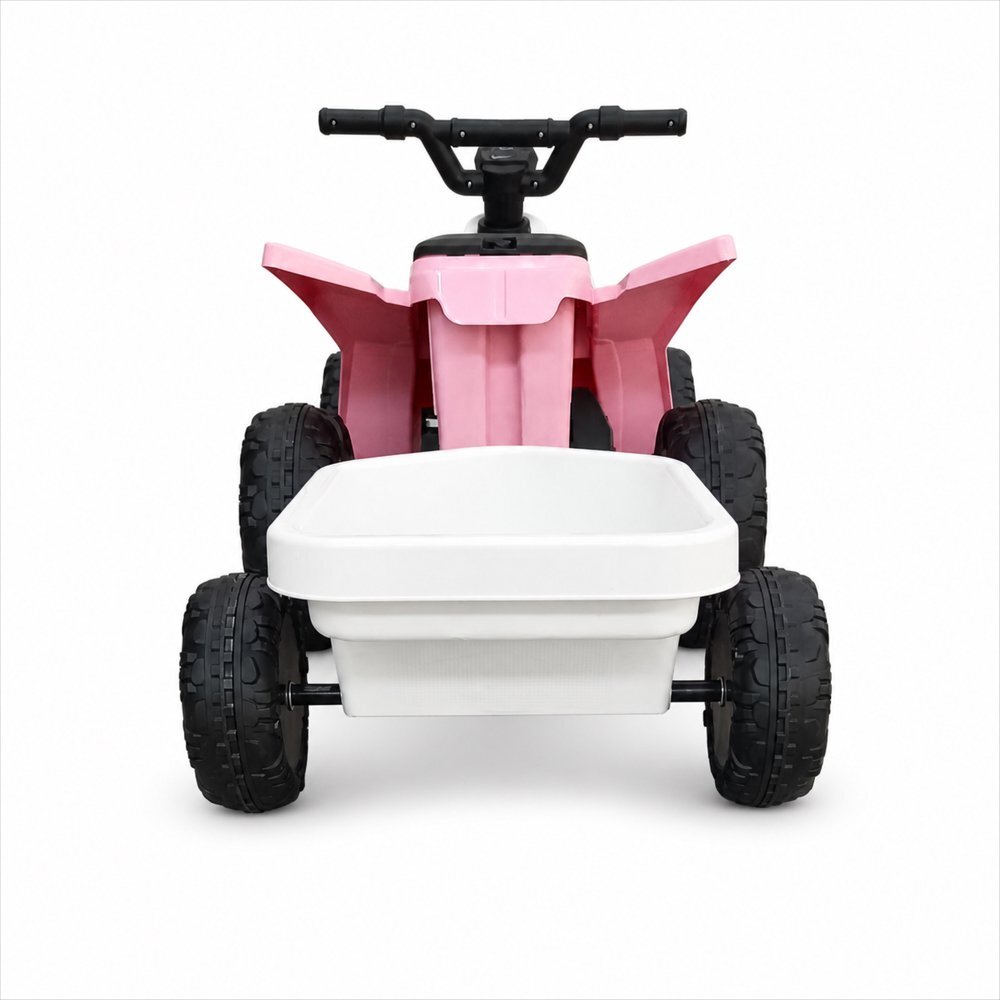 Nichiduta Atv electric cu remorca Mooving Speed PinkWhite roti rezistente remorca detasabila acumulator 6V4.5Ah motor 35w suport picioare