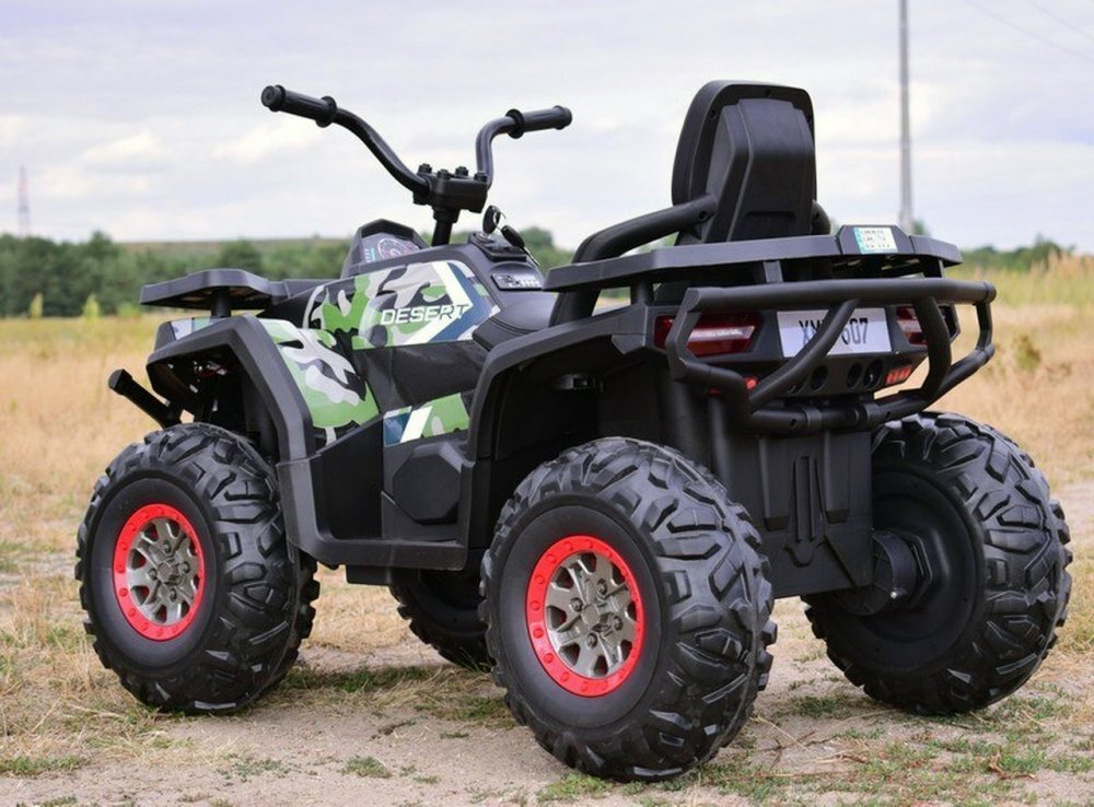 Nichiduta Atv electric pentru copii Desert 90W BlueAcumulator 12V 7Ah Telecomanda 2.4G Roti din cauciuc EVA Pornire la buton Unitate audio cu muzica si display SuspensiiSpatar inalt