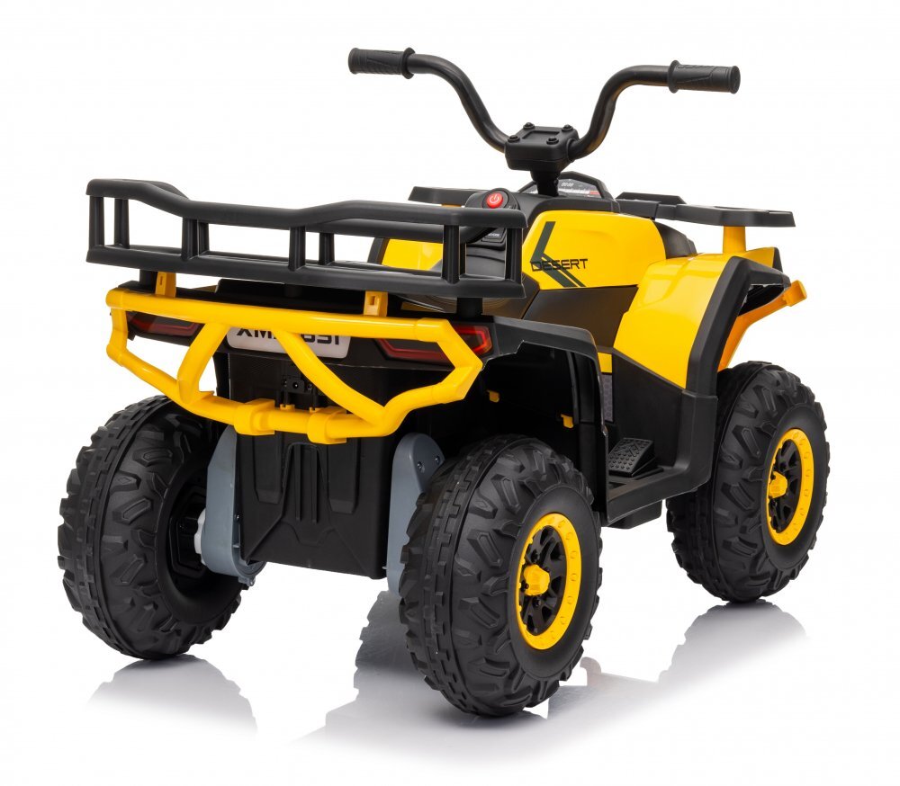 Nichiduta Atv electric pentru copii Desert XRobust 4x4 Speed Yellow4 motoare Acumulator 24V 5Ah Roti EVA Scaun din piele Suport picioare Efecte sonore Faruri cu lumini LEDPornire la buton Pedala acceleratie