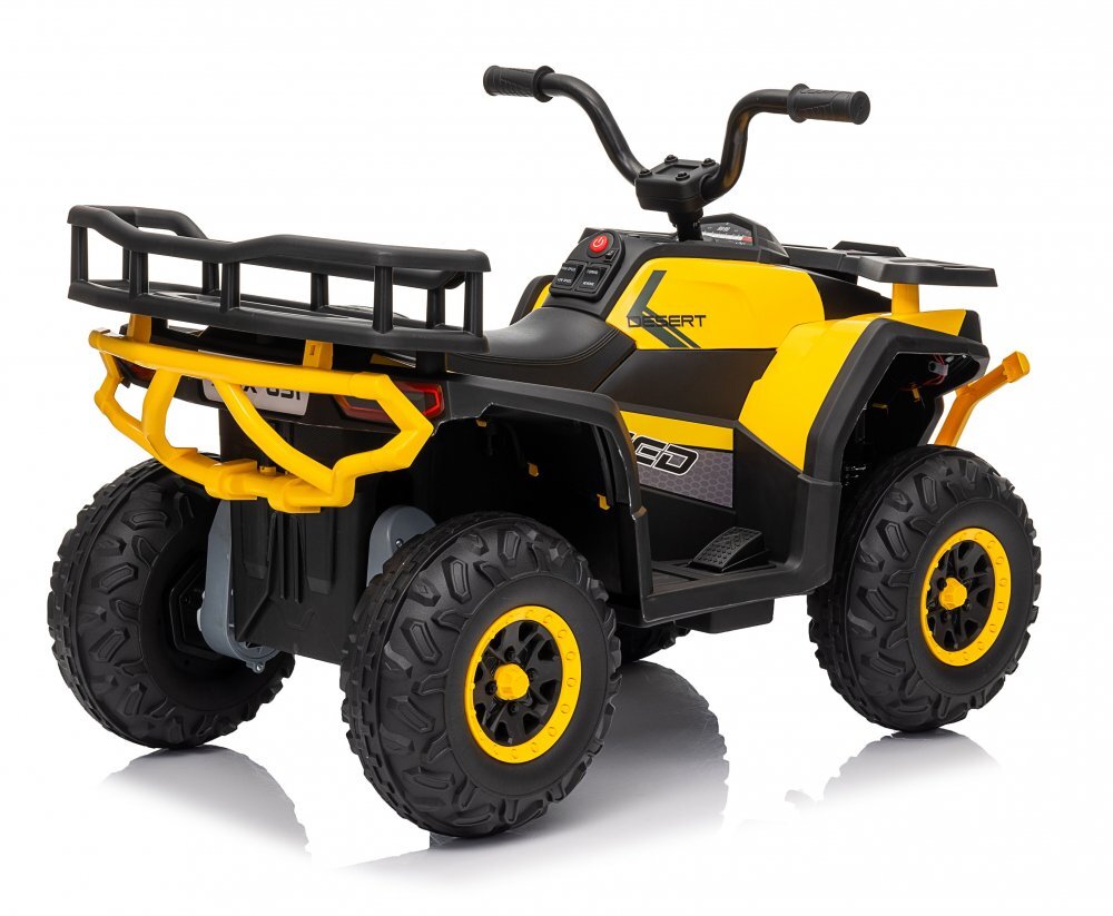 Nichiduta Atv electric pentru copii Desert XRobust 4x4 Speed Yellow4 motoare Acumulator 24V 5Ah Roti EVA Scaun din piele Suport picioare Efecte sonore Faruri cu lumini LEDPornire la buton Pedala acceleratie