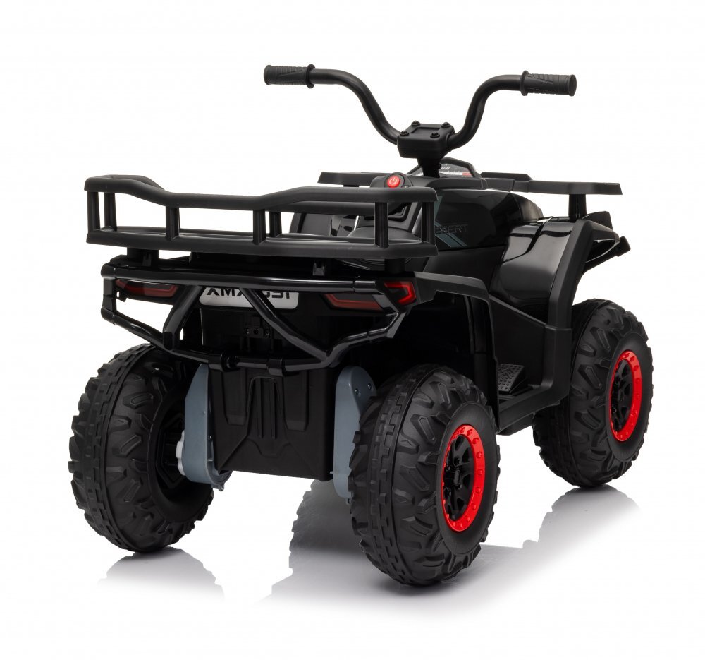 Nichiduta Atv electric pentru copii Desert XRobust Speed Black cu 2 motoaretelecomandaacumulator 12V 4.5Ahroti rezistentesuport picioaremanere ergonomiceefecte sonorefaruri cu lumini LEDpornire la buton