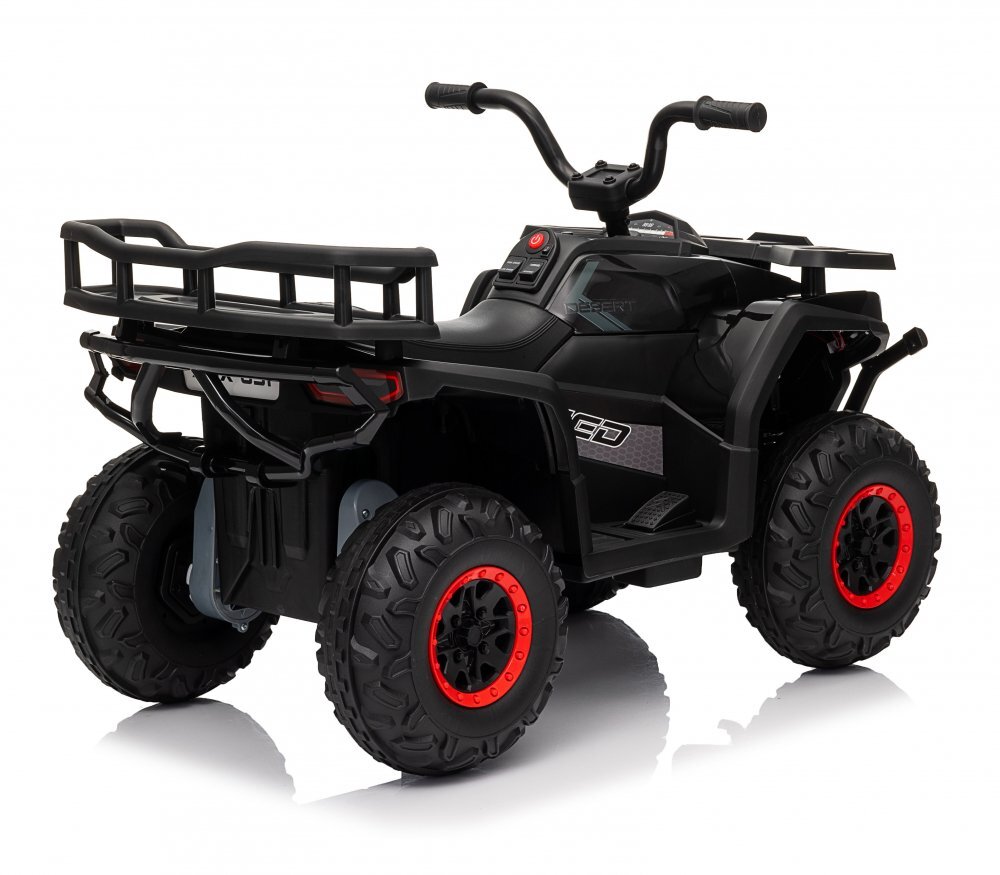 Nichiduta Atv electric pentru copii Desert XRobust Speed Black cu 2 motoaretelecomandaacumulator 12V 4.5Ahroti rezistentesuport picioaremanere ergonomiceefecte sonorefaruri cu lumini LEDpornire la buton