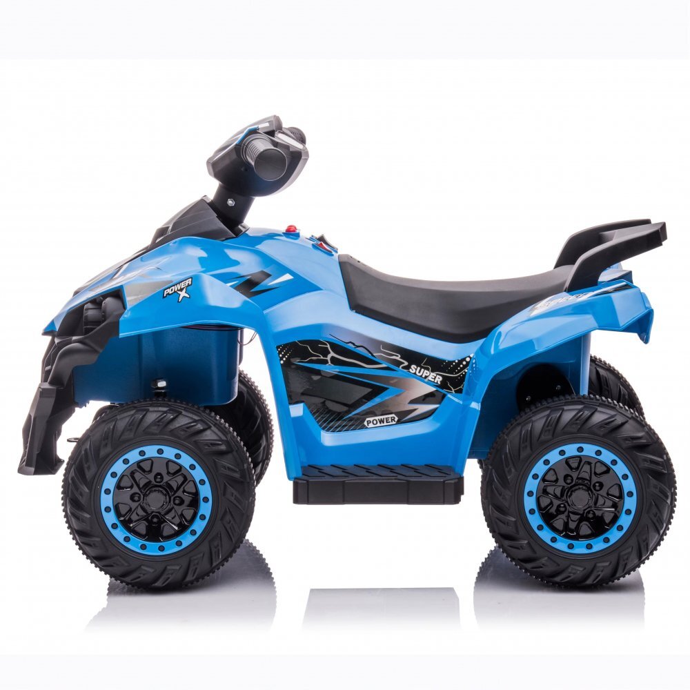 Nichiduta Atv electric pentru copii Power X Speed Blue2 motoare acumulator 12V 4.5Ahroti rezistentesuport picioare manere ergonomiceefecte sonorefaruri cu lumini ledpornire la butonpedala acceleratie