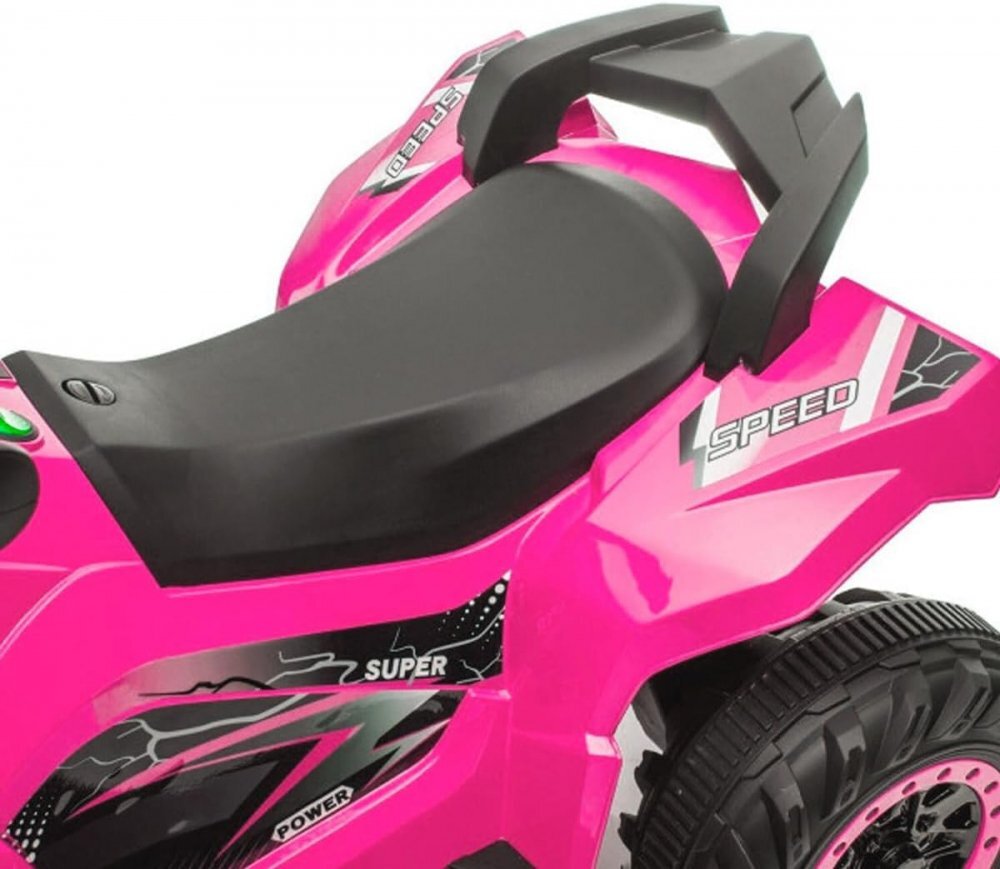 Nichiduta Atv electric pentru copii Power X Speed Pink2 motoare acumulator 12V 4.5Ahroti rezistentesuport picioare manere ergonomiceefecte sonorefaruri cu lumini led pornire la buton pedala acceleratie