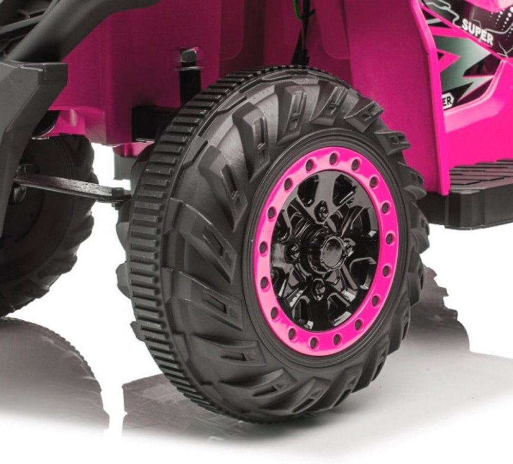 Nichiduta Atv electric pentru copii Power X Speed Pink2 motoare acumulator 12V 4.5Ahroti rezistentesuport picioare manere ergonomiceefecte sonorefaruri cu lumini led pornire la buton pedala acceleratie