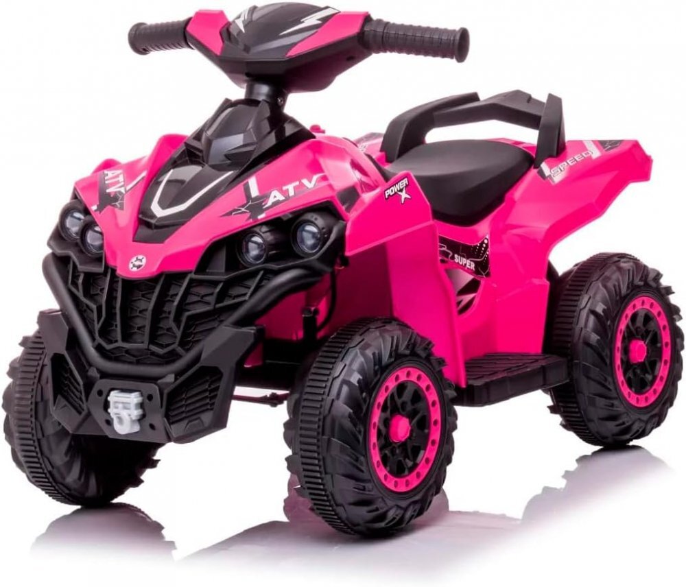 Nichiduta Atv electric pentru copii Power X Speed Pink2 motoare acumulator 12V 4.5Ahroti rezistentesuport picioare manere ergonomiceefecte sonorefaruri cu lumini led pornire la buton pedala acceleratie