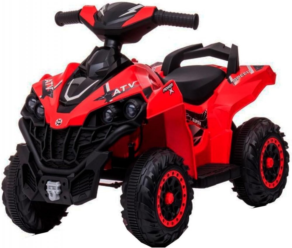 Nichiduta Atv electric pentru copii Power X Speed Red2 motoare acumulator 12V 4.5Ahroti rezistentesuport picioare manere ergonomiceefecte sonorefaruri cu lumini ledpornire la butonpedala acceleratie