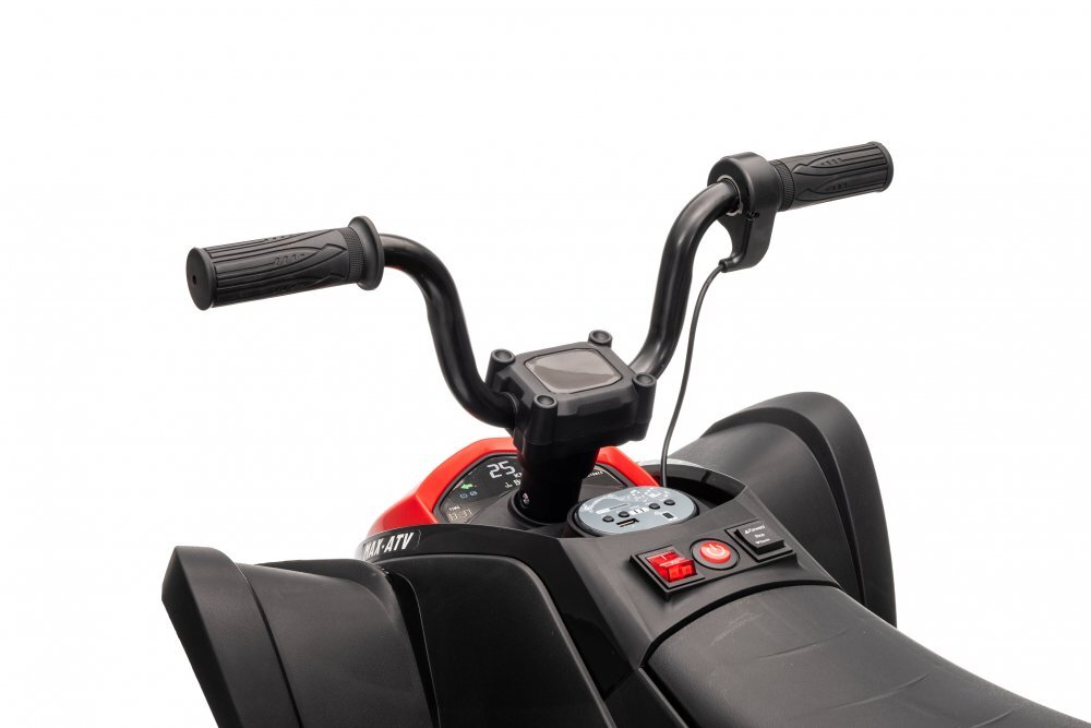 Nichiduta Atv electric pentru copii SuperMax Red cu echipare premiumacumulator 24Vmotor 2x65wacceleratie pe ghidon benzi luminoase integrate pe caroserie usbbluetooth incarcator inclus