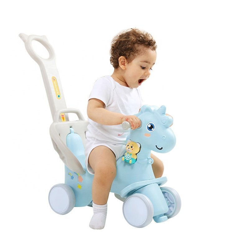 Nichiduta Balansoar 3 in 1 cu maner parental Unicorn Blue