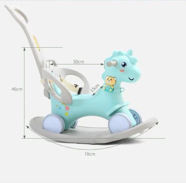 Nichiduta Balansoar 3 in 1 cu maner parental Unicorn Blue