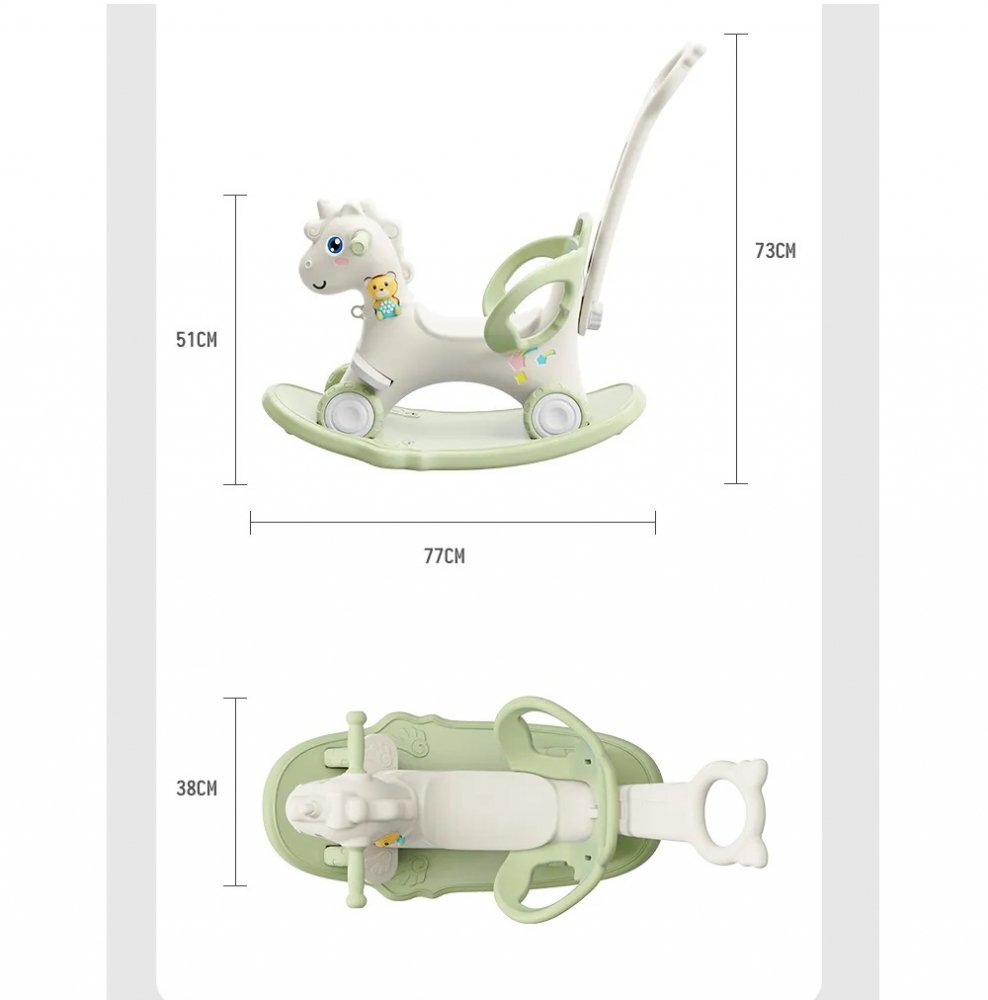 Nichiduta Balansoar 3 in 1 cu maner parental Unicorn Green