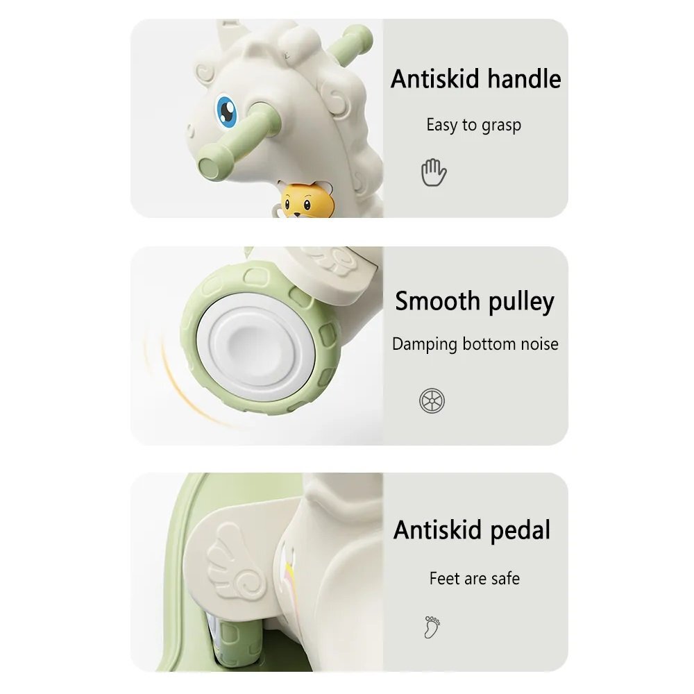 Nichiduta Balansoar 3 in 1 cu maner parental Unicorn Green