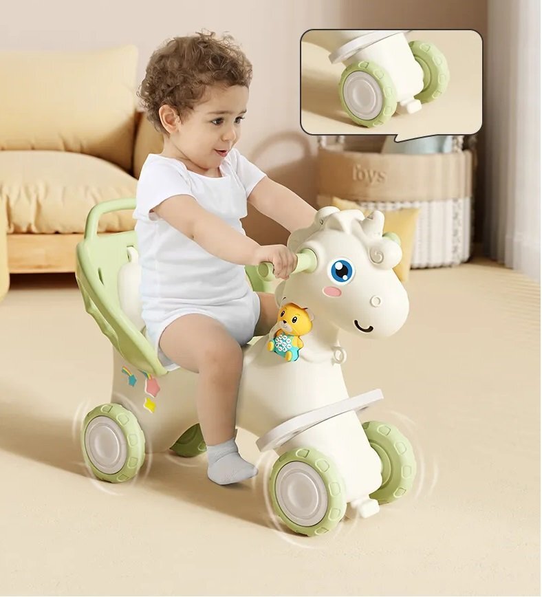 Nichiduta Balansoar 3 in 1 cu maner parental Unicorn Green