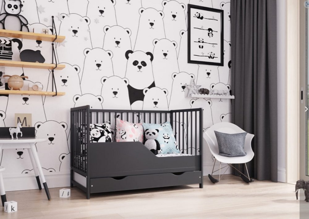 Nichiduta Bariera de protectie pentru patut din lemn 120x60 cm Antracyt
