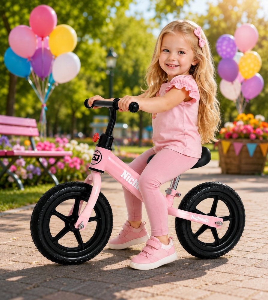 Nichiduta Bicicleta de echilibru pentru copii Pink Dream Roz Pastel cadru rezistent din otel sezut reglabil pe verticala roti de 12 inch din spuma EVA