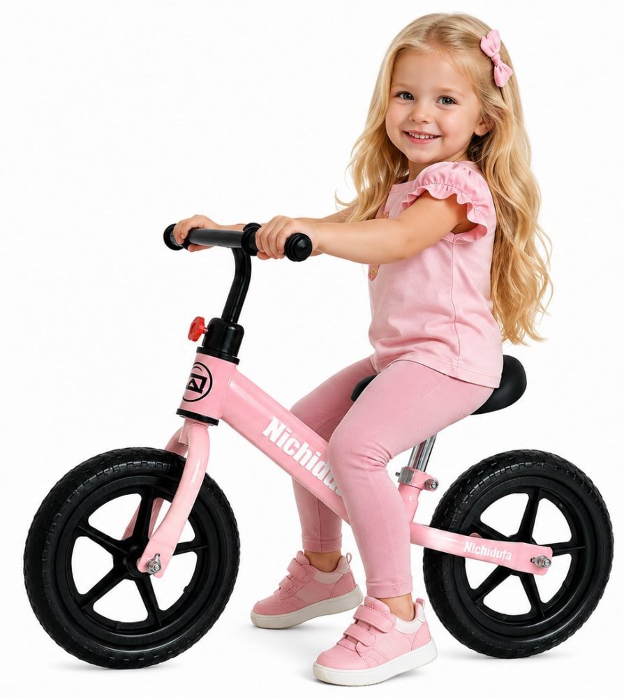 Nichiduta Bicicleta de echilibru pentru copii Pink Dream Roz Pastel cadru rezistent din otel sezut reglabil pe verticala roti de 12 inch din spuma EVA
