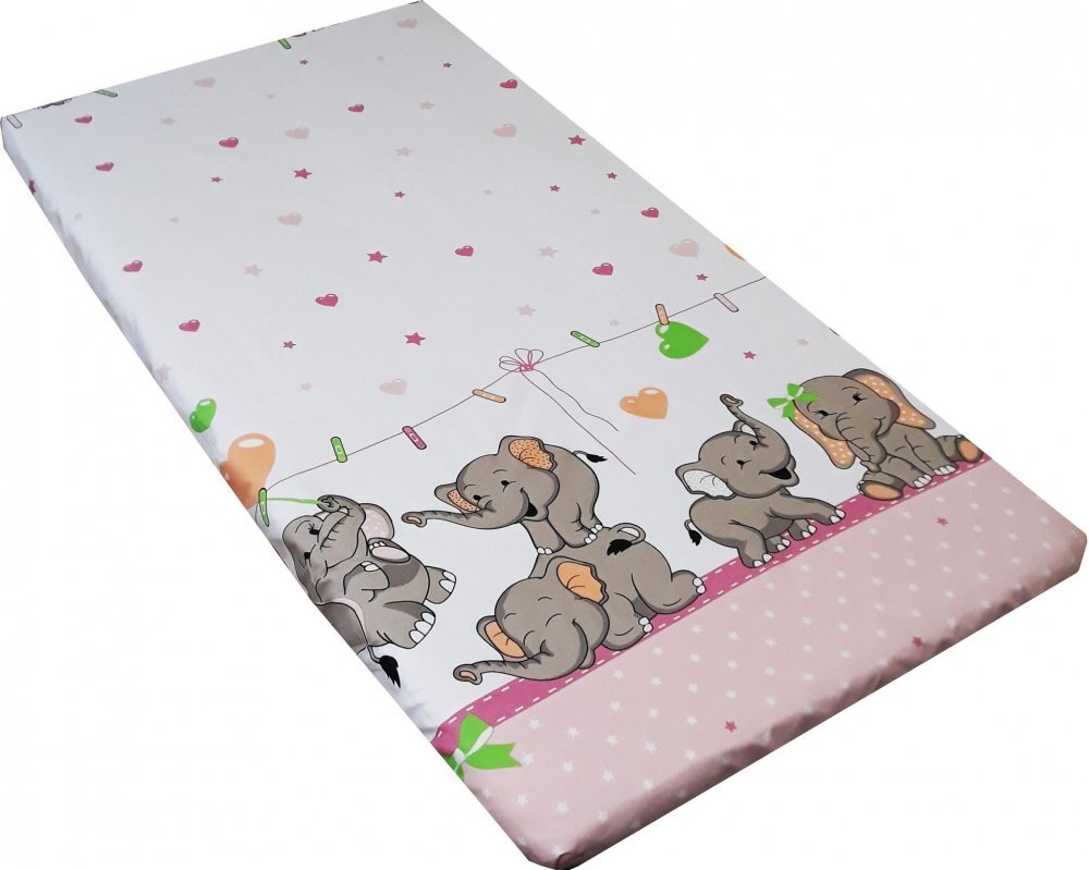 Nichiduta Cearceaf din bumbac cu elastic 120x60 cm Funny Elephants Pink